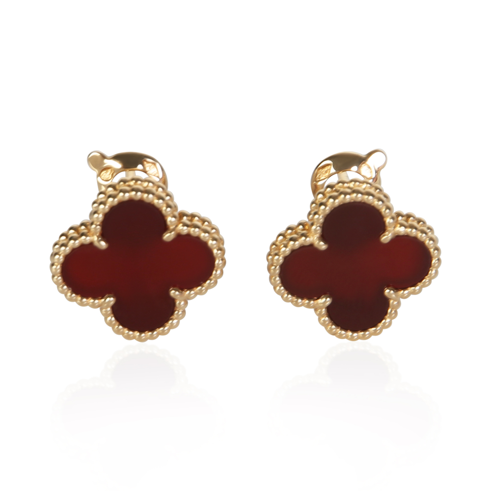 Van Cleef & Arpels Yellow Gold Carnelian Vintage Alhambra Earrings